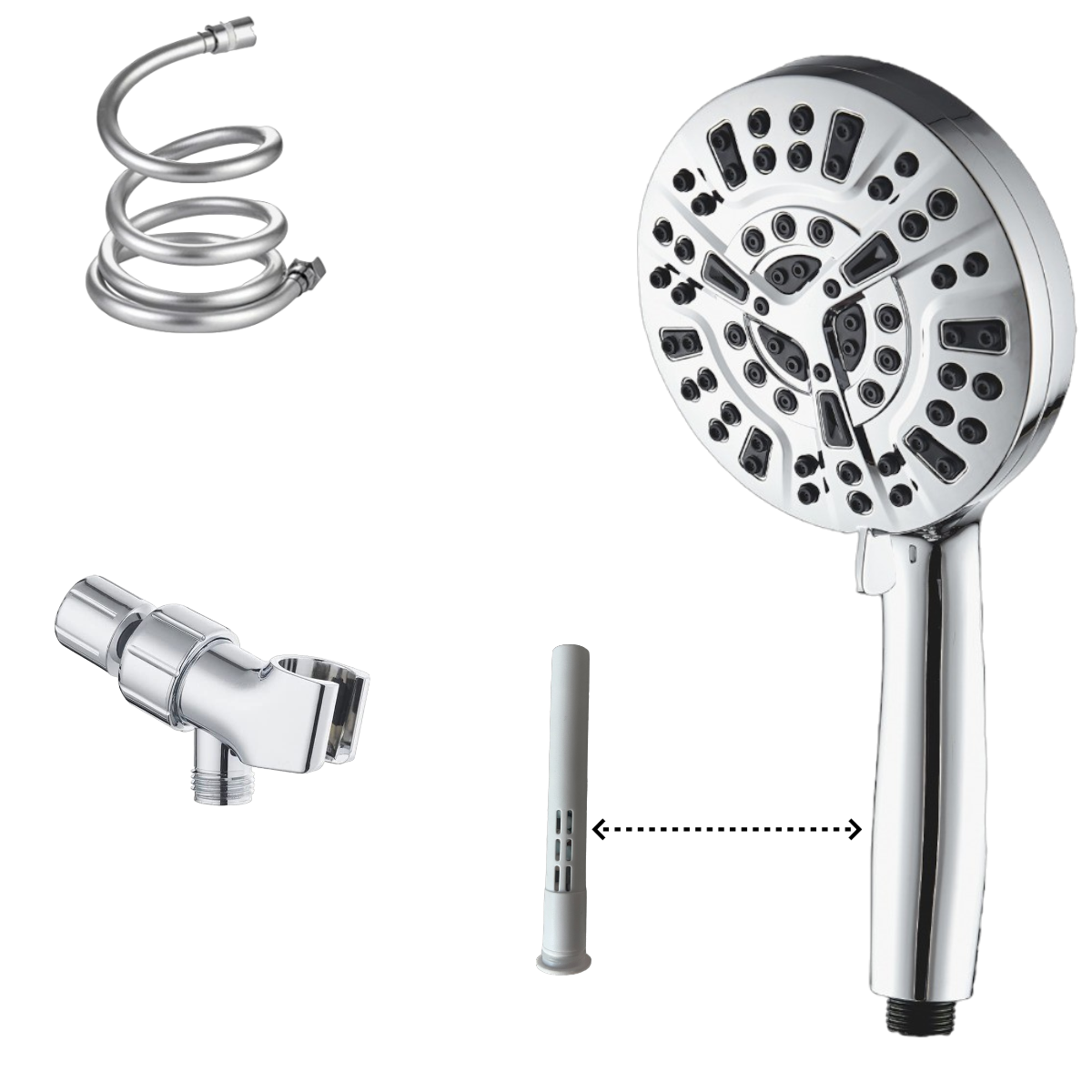 Ecolux 10-mode Chrome Shower head + Wall Adapter Kit