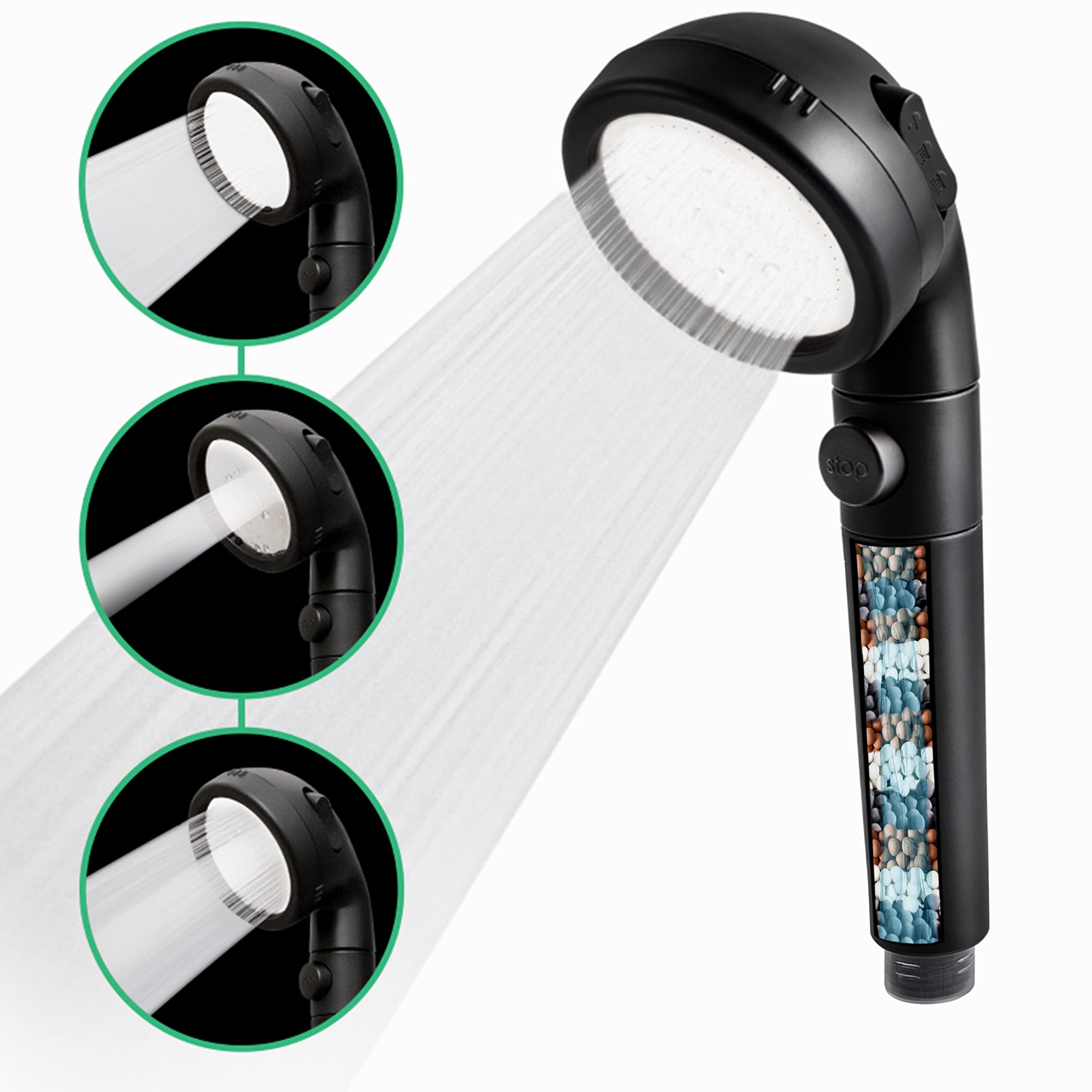 StoneStream Black EcoPower Shower Head matte finish