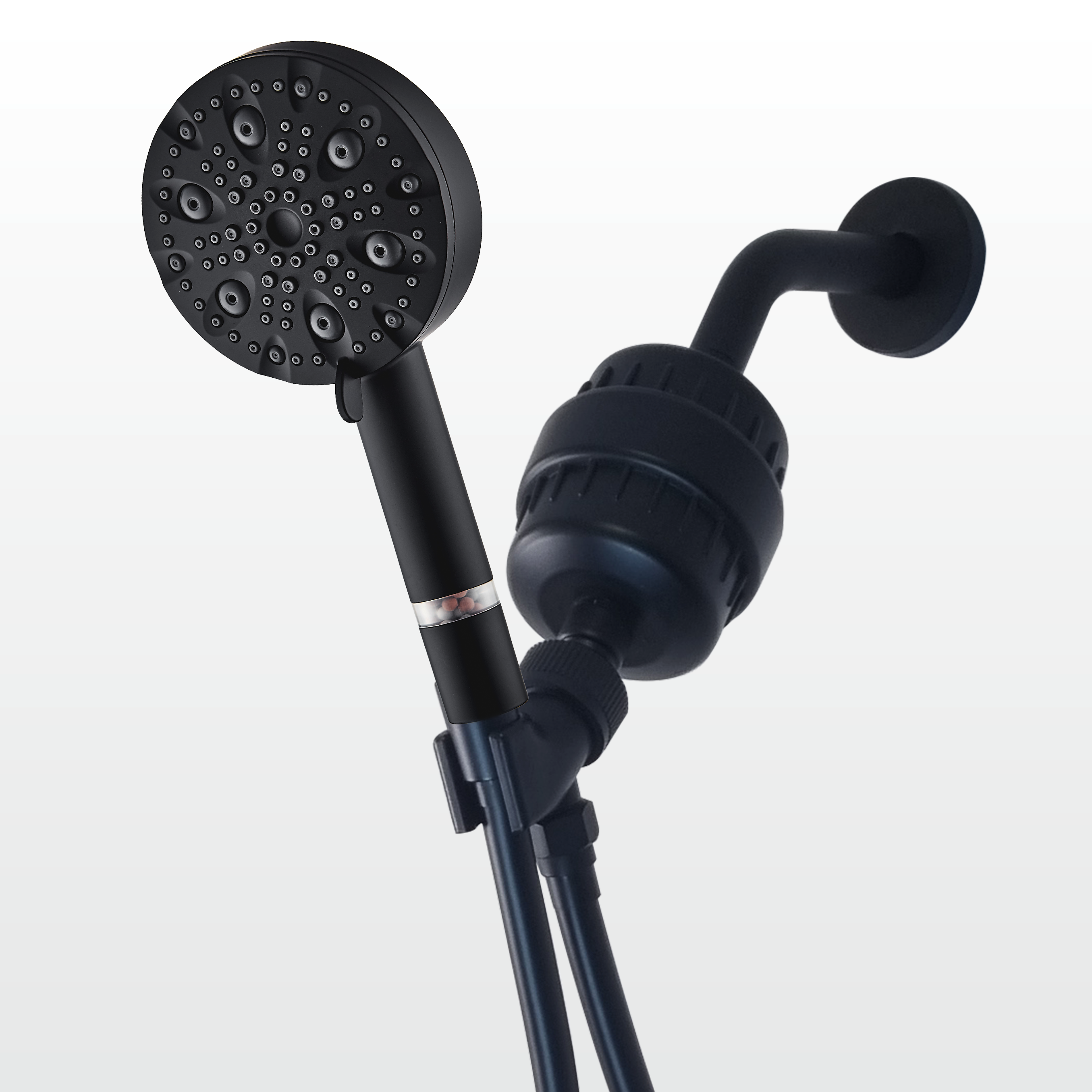 9-Mode Luxury Black Shower Head with Hard Water Filtration Kit
