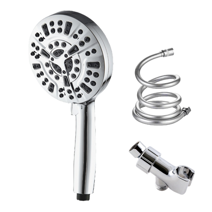 High-pressure Chrome Showerhead with Hose and Wall Adapter